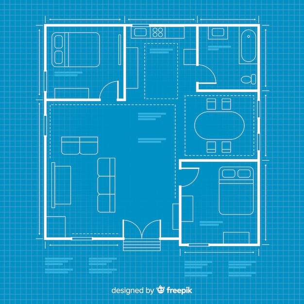 Vector house arhitectural plan with blueprint