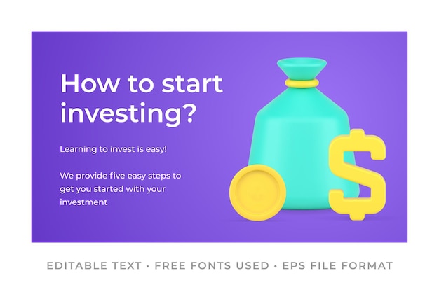 How to start investing learning education promo banner with sack of coin money dollar 3d icon vector illustration Studying financial economic marketing service for wealth profit growth earnings