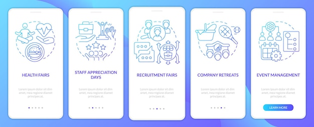 HR organizing skills blue gradient onboarding mobile app screen