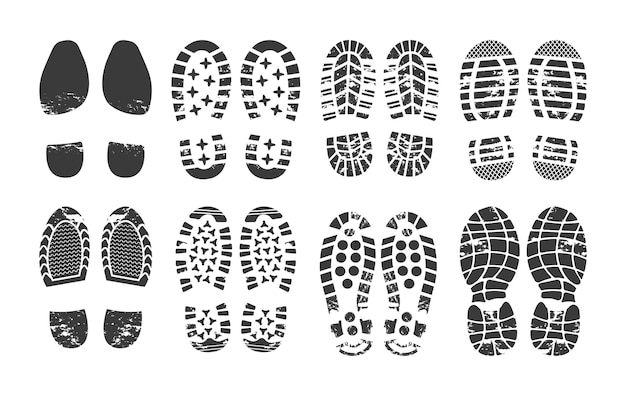 Vector human footprint footwear steps silhouette shoes boots sneakers footstep print of men and women