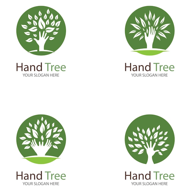 Human hands and tree with green leaves. Logo  symbol  icon  illustration  vector  template  design