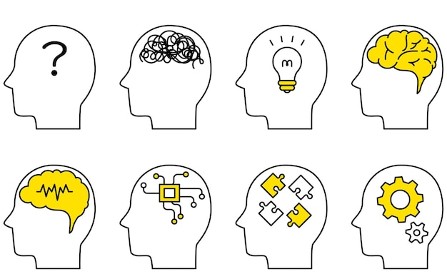 Vector human profile icon set questions and confusion inspiration ai thinking brain etc