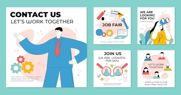 Vector human resources instagram posts collection