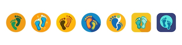 Human walking footprints shoes and shoe sole Kids feet and foot steps Fun vector footsteps icon