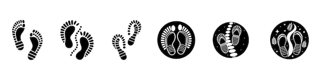 Human walking footprints shoes and shoe sole Kids feet and foot steps Fun vector footsteps icon