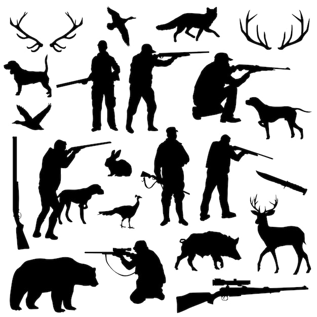 Vector hunter forest animal silhouette clip art
