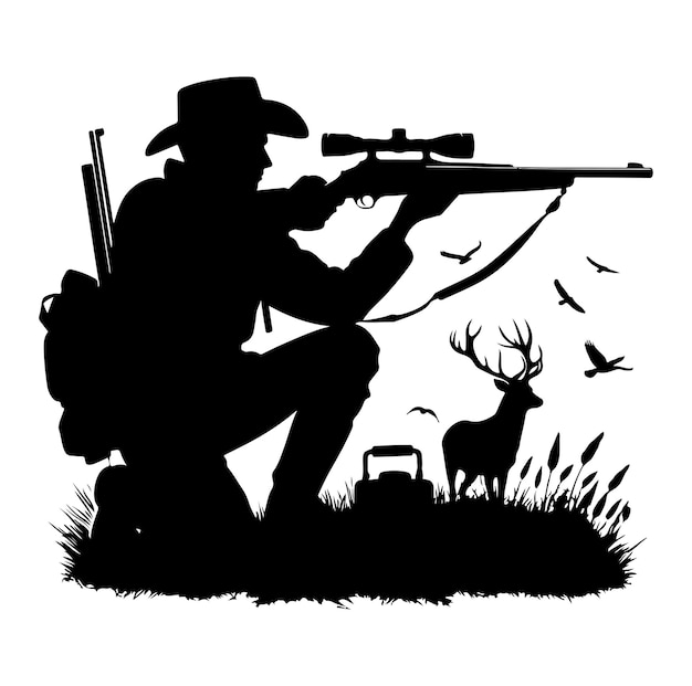 Vector hunting silhouette black and white vector illustration design