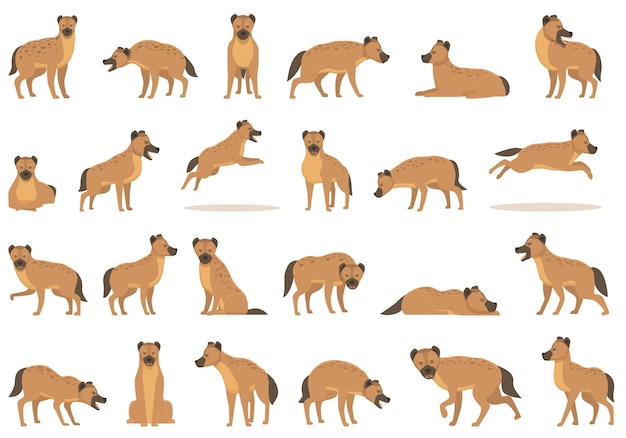 Hyena icons set cartoon vector Wildlife animal