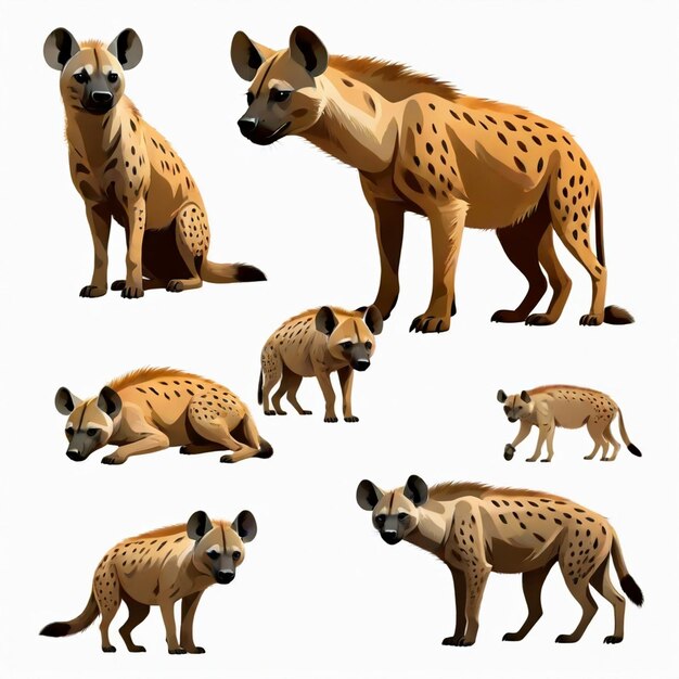 Vector hyena vector set white background isolated a high quality