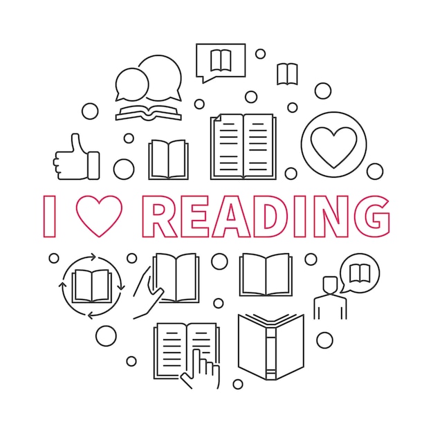 I love reading vector round illustration in thin line style