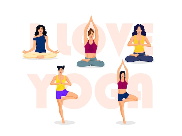 I Love Yoga, Poses Illustration