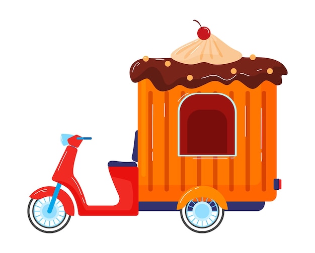 Ice cream machine transport business vehicle eating car delivery snack sweet design flat style vector illustration