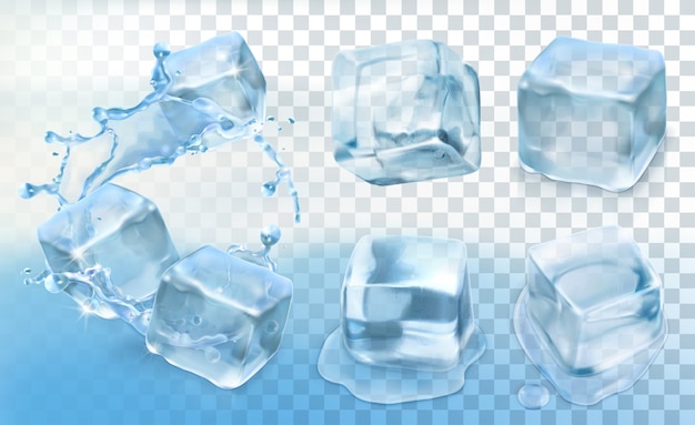 Vector ice cube, vector set with transparency