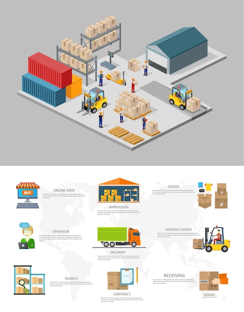 Vector icon 3d isometric process of the warehouse