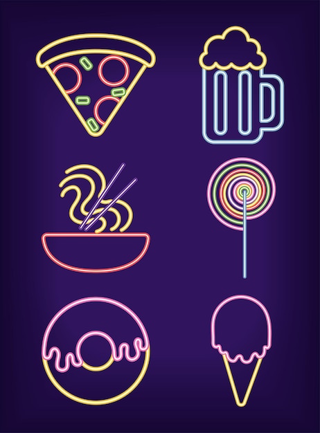 Icons neon fast food