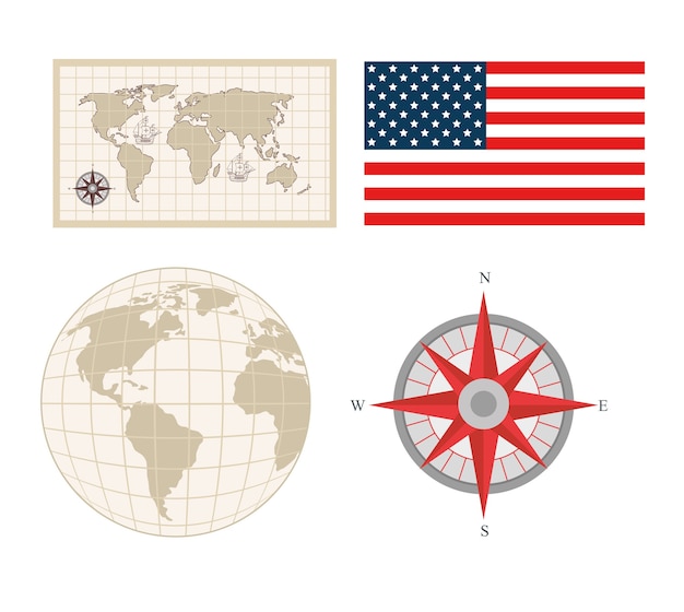 Vector icons set of happy columbus day national usa holiday