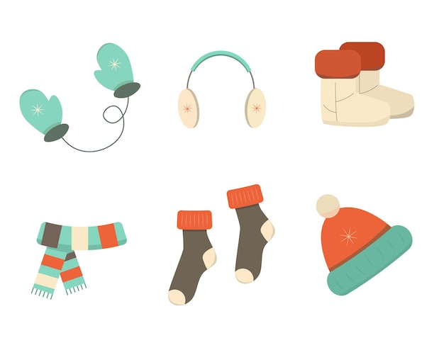 Vector icons set of the winter clothes