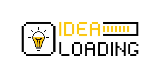 Idea loading concept with light bulb and loading bar Big idea innovation and creativity Pixel style graphic design Vector illustration