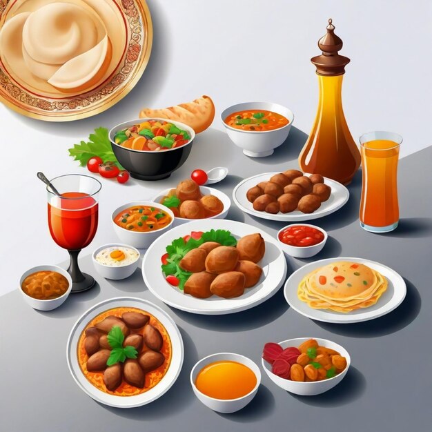 Vector iftar meal vector set white background isolated a high qua