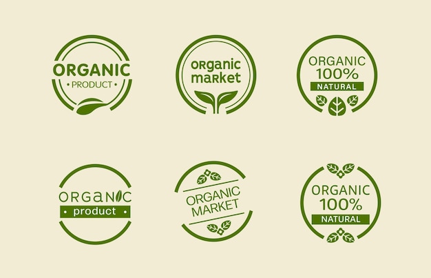 Vector illustration about flat healthy food logo set