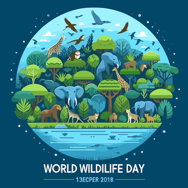 Vector an illustration about world wildlife day with flat design style