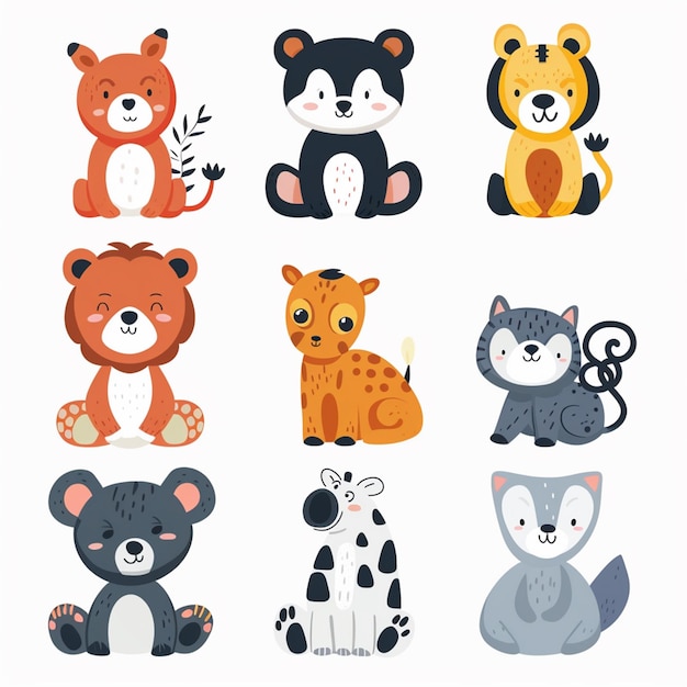 Vector illustration animal cute vector set cartoon zoo character nature lion isolated wild wild