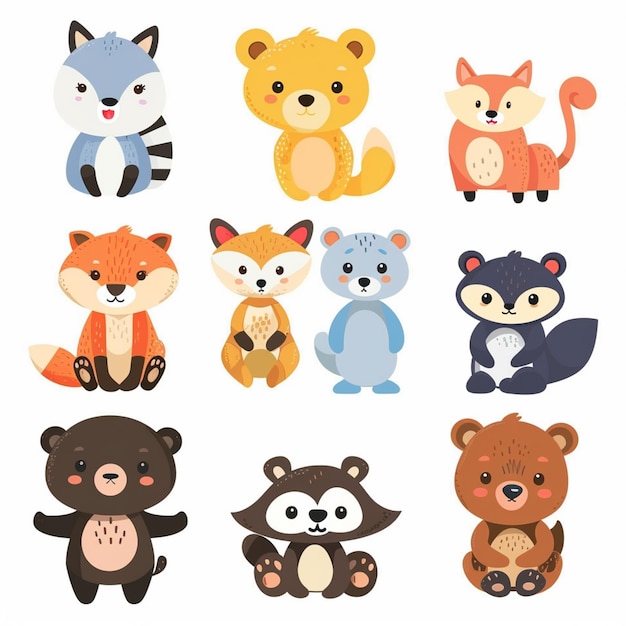 Vector illustration animal cute vector set cartoon zoo character nature lion isolated wild wild