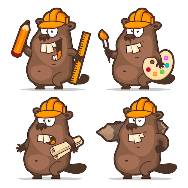 Illustration, beaver designer painter engineer builder, format EPS 10