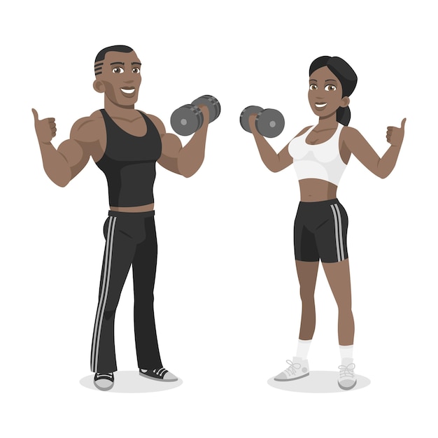 Illustration blacks athletes hold in dumbbell hand, format EPS 10