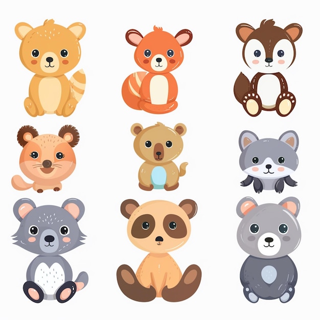 Vector illustration character vector cute animal cartoon happy set design baby graphic funny is