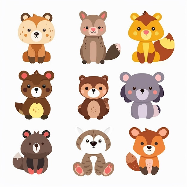 Vector illustration character vector cute animal cartoon happy set design baby graphic funny is