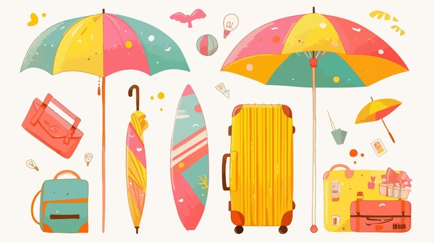 Vector an illustration of a colorful umbrella with the word beach on it