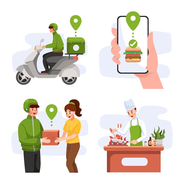 Vector illustration concept of food delivery processing concept
