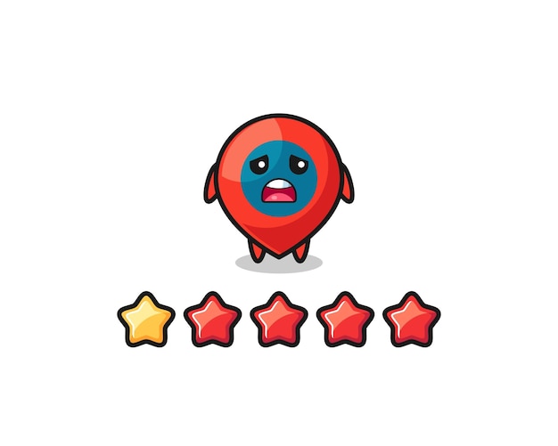 The illustration of customer bad rating location symbol cute character with 1 star