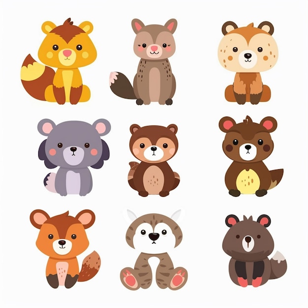 Vector illustration cute animal cartoon vector design baby character background print collection