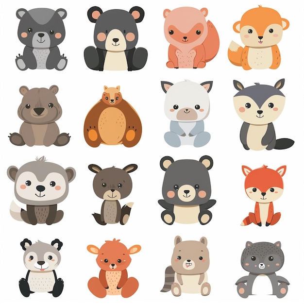 Vector illustration cute animal cartoon vector design baby character background print collection