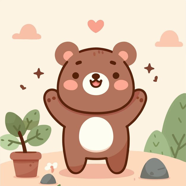 Vector illustration of a cute bear character standing flat vector design