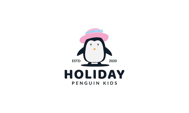 Vector illustration cute cartoon animal penguin kids with hat abstract logo icon vector