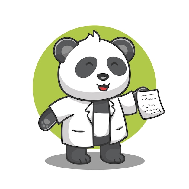 illustration of cute cartoon doctor panda brings paper, vector design.