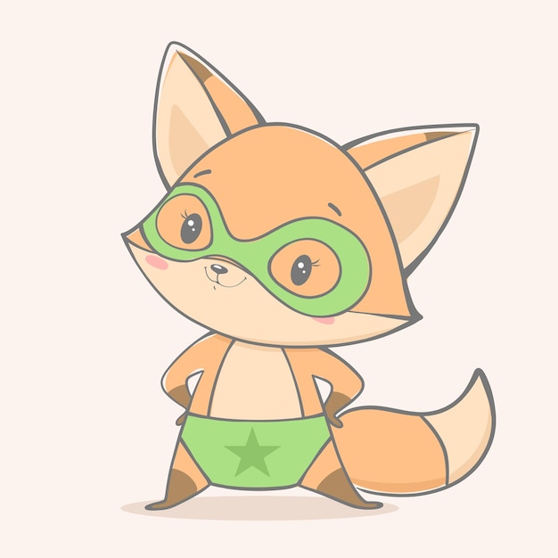 Illustration of a cute cartoon fox superhero