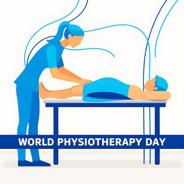 Vector illustration depicting a physiotherapist treating a patient on a therapy table