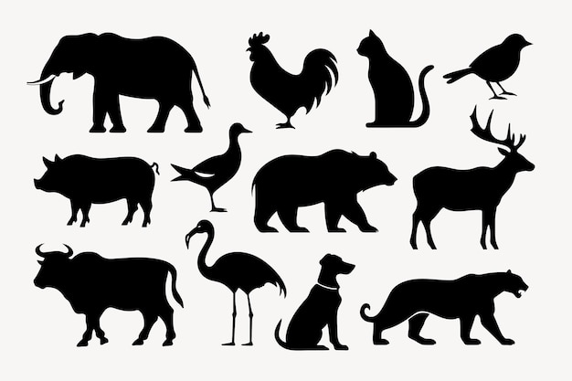 Illustration diverse animals silhouettes set