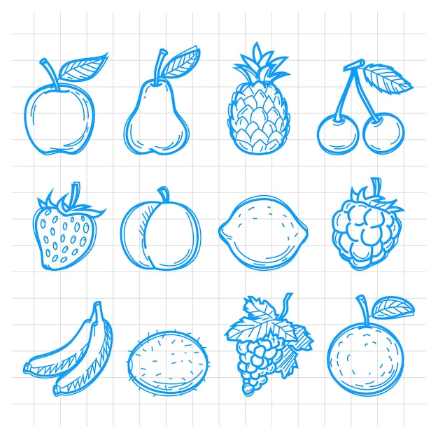 Illustration doodle drawn fruits, format EPS 10