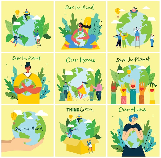 Vector  illustration eco backgrounds of concept of green eco energy and quote save the planet, think green and waste recycle