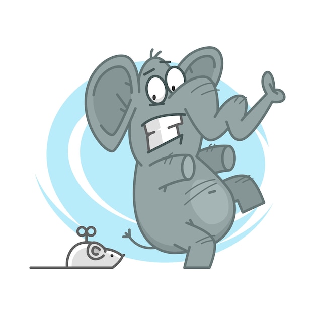 Illustration, elephant frightened of mechanical mouse, format EPS 10