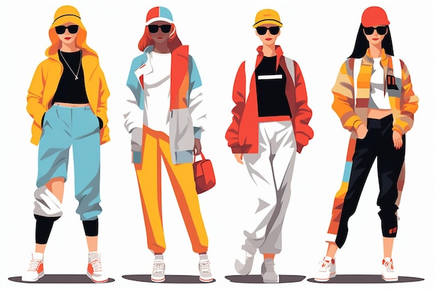 Vector illustration of four female characters