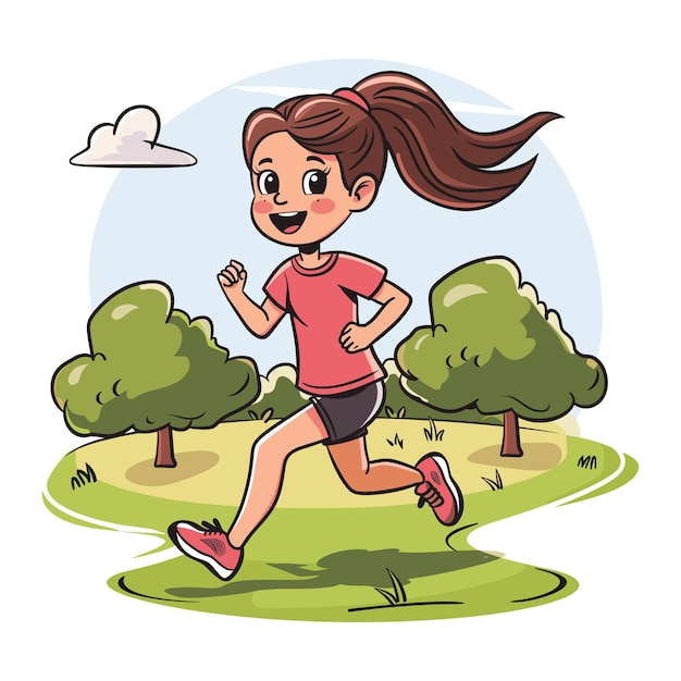 Vector illustration of a girl jogging in the park