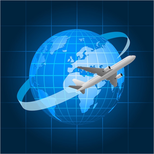 Illustration, globe and passenger aircraft, format EPS 10