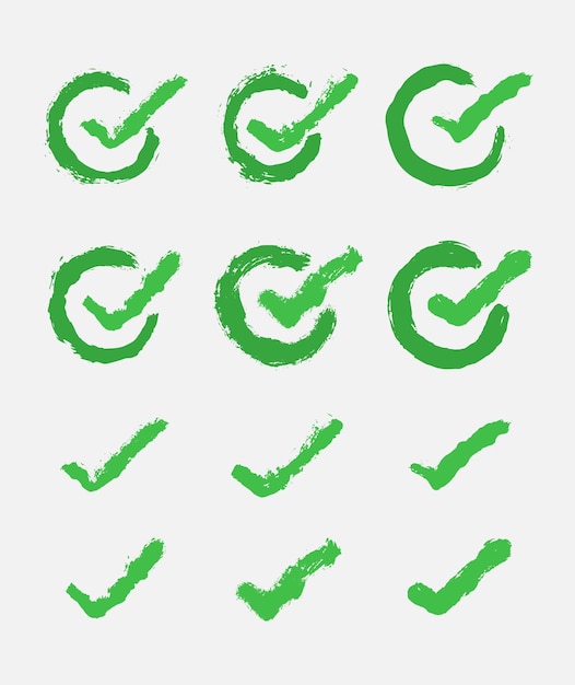 Vector illustration of green brushstroke checkmarks