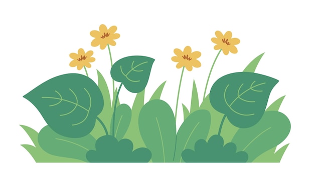 Illustration of green grass with yellow flowers Flat design Vector